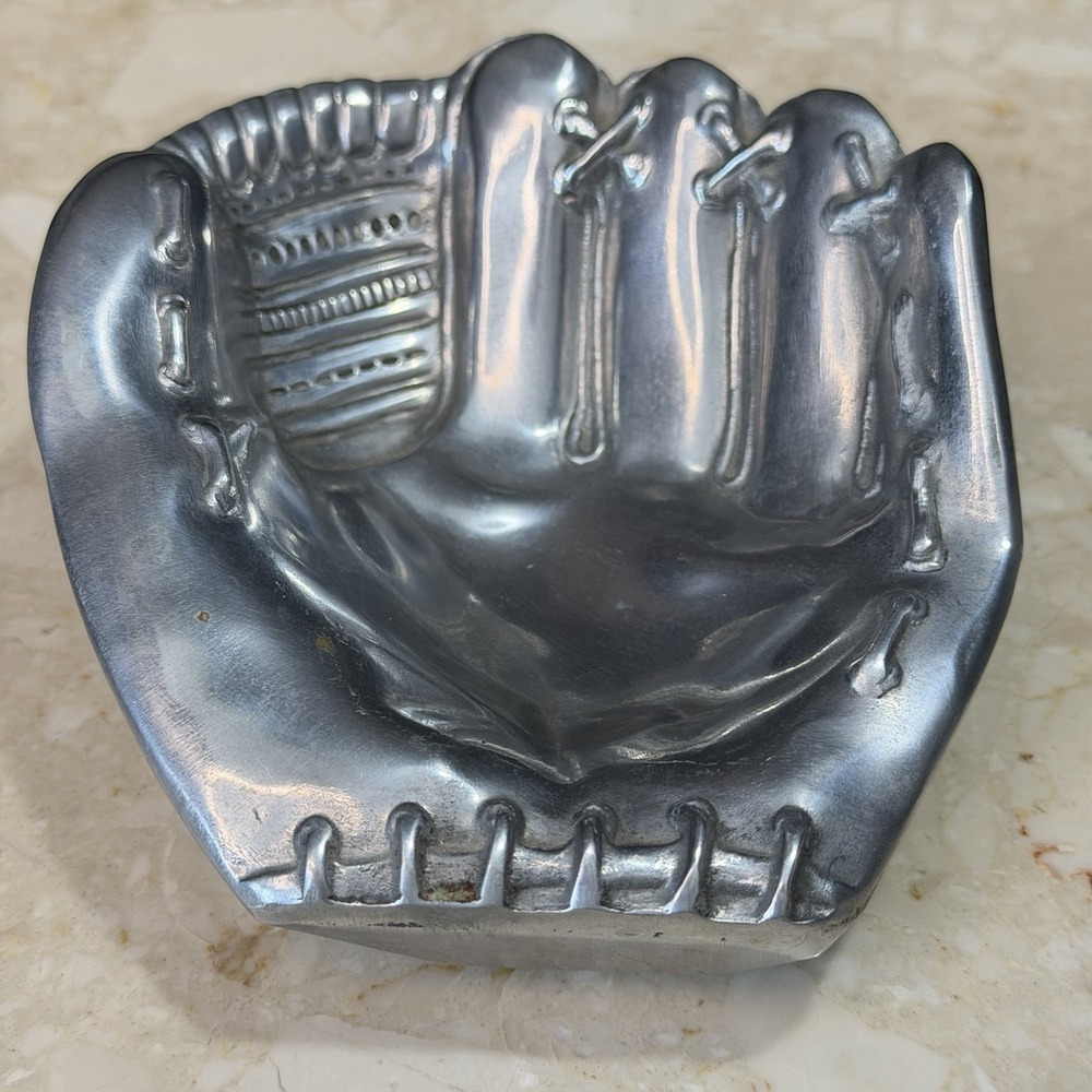 Russ Berrie Baseball Glove Trinket Dish Silver Metal Paperweight